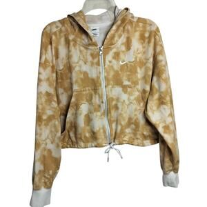 5073)Nike Women Tie Die Tan Camo Zip Up Cotton  Cropped Hoodie Medium